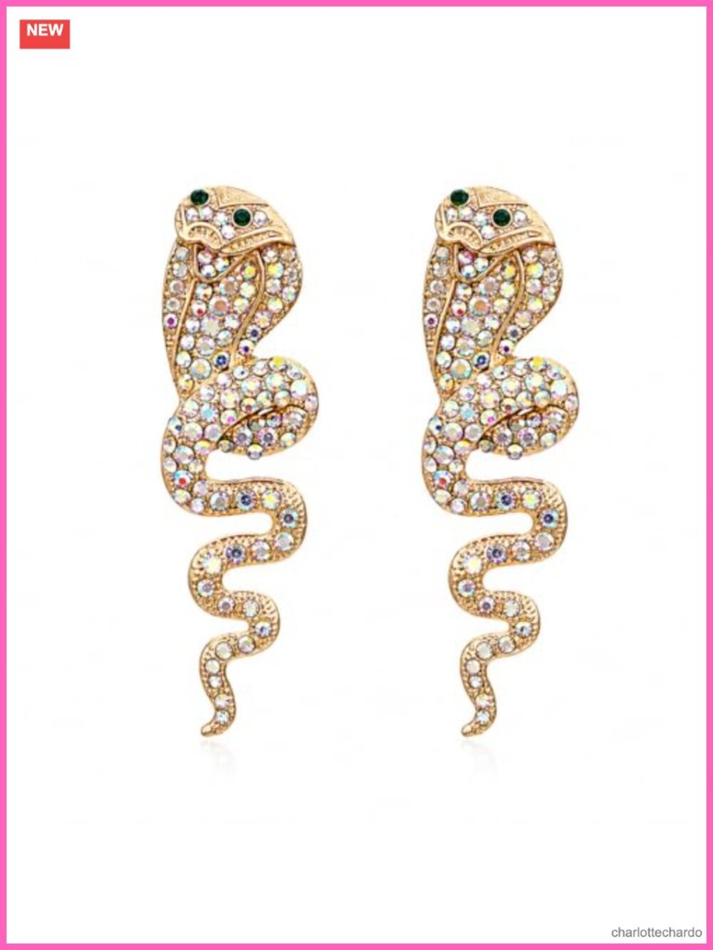 Snake Rhinestone Drop Earrings Gold Tone Serpent Statement Dangle